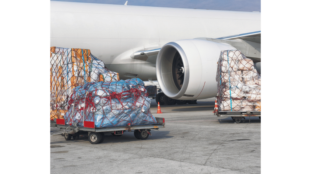 Air cargo pallets ready for pickup at Sea-Tac